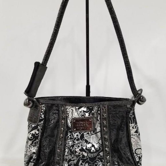 Ed Hardy | Bags | Ed Hardy Black Silver Patent Leather